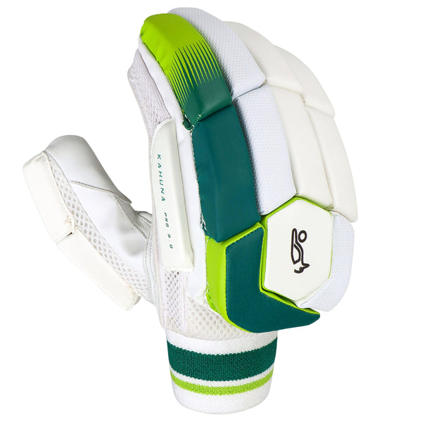 Kookaburra Kahuna Pro 3.0 Batting Gloves – Left Hand | High-Performance Protection | White/Green – Adult Cricket Gloves