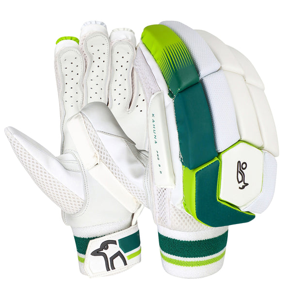 Kookaburra Kahuna Pro 3.0 Batting Gloves – Left Hand | High-Performance Protection | White/Green – Adult Cricket Gloves