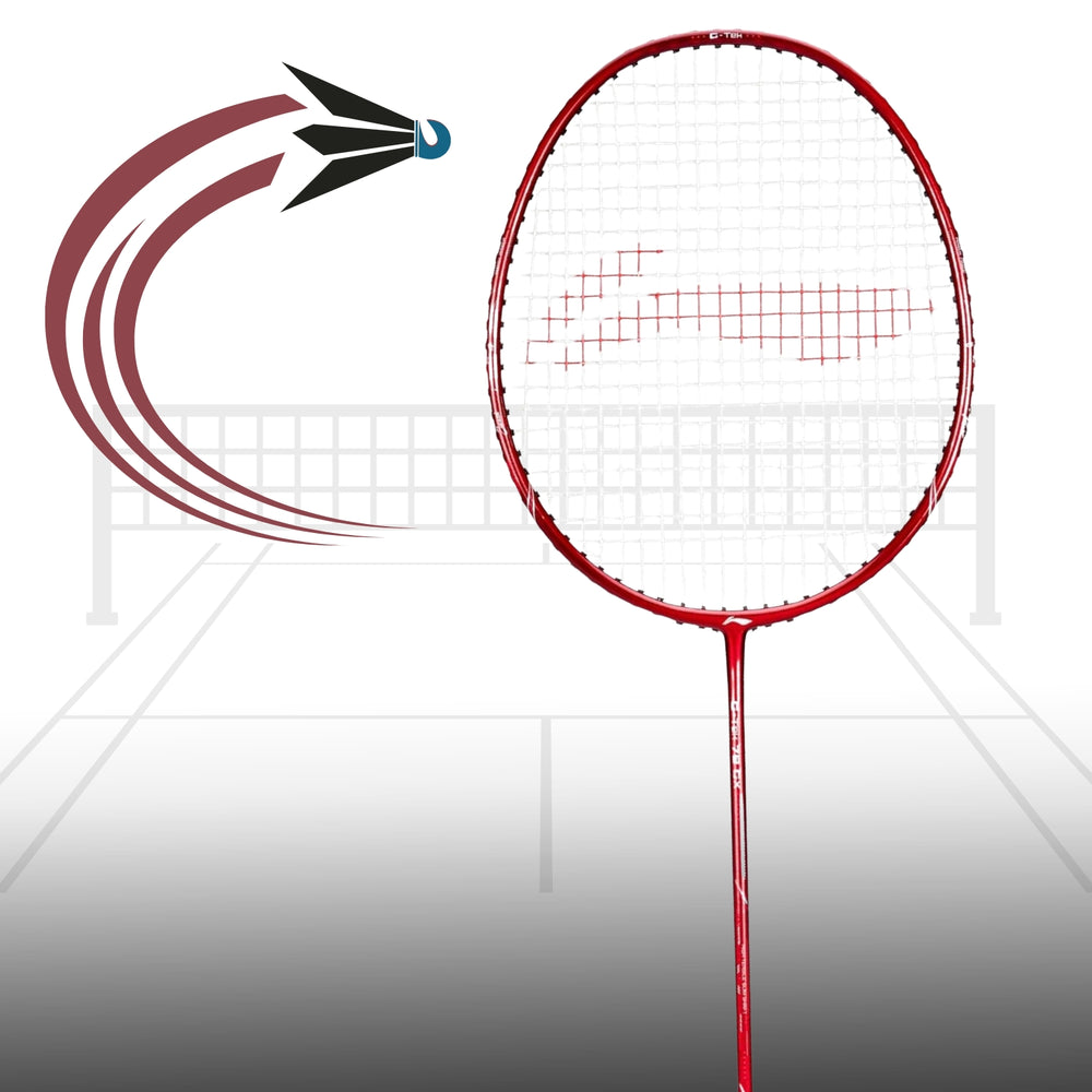 Li-Ning G-TEK 78 GX Strung Graphite Badminton Racquet with Full Cover, Lightweight High-Tension Racket for Power, Speed & Control – Red