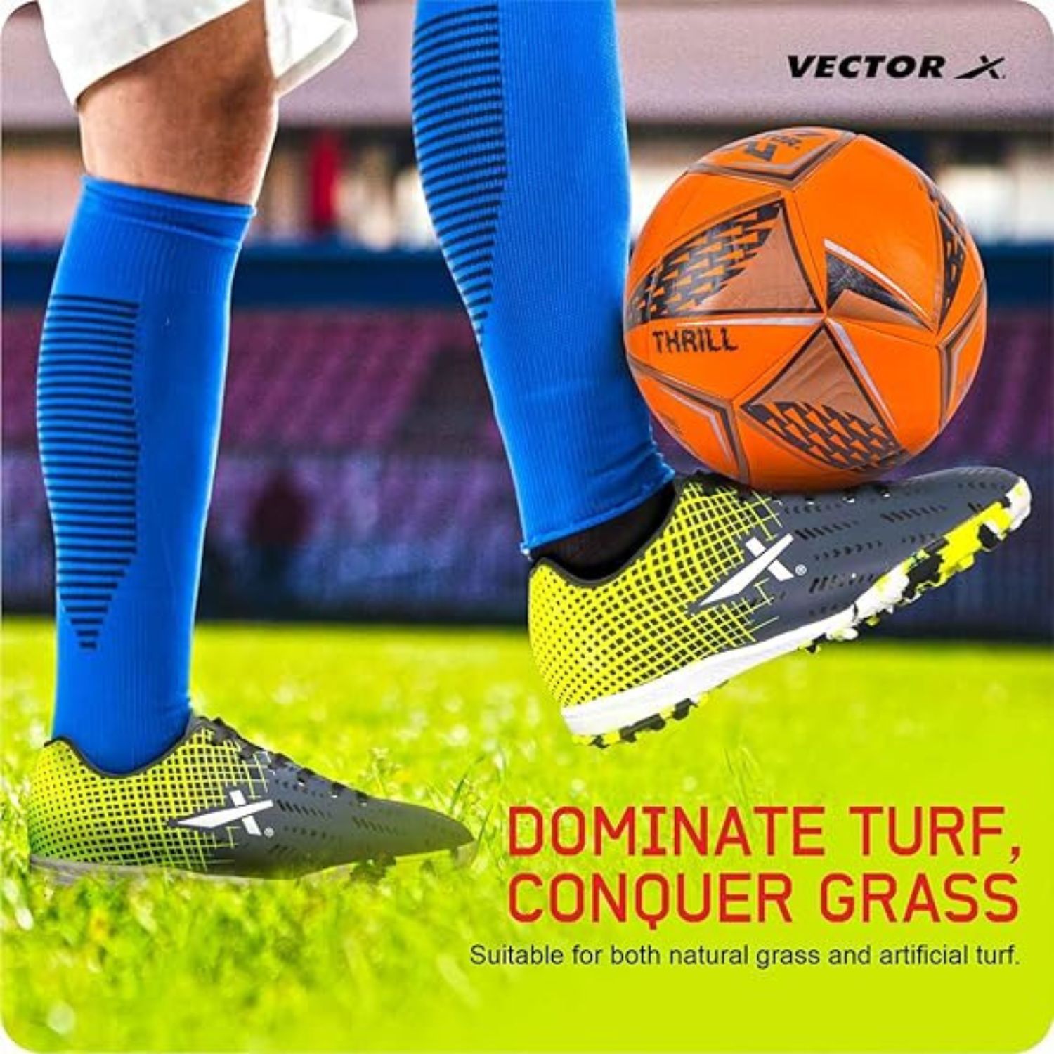 Vector X Royale+ Turf Football Shoes | Synthetic Leather Upper | Non-Marking Rubber Sole | Lightweight Cushioned Insole | - Best Price online Prokicksports.com