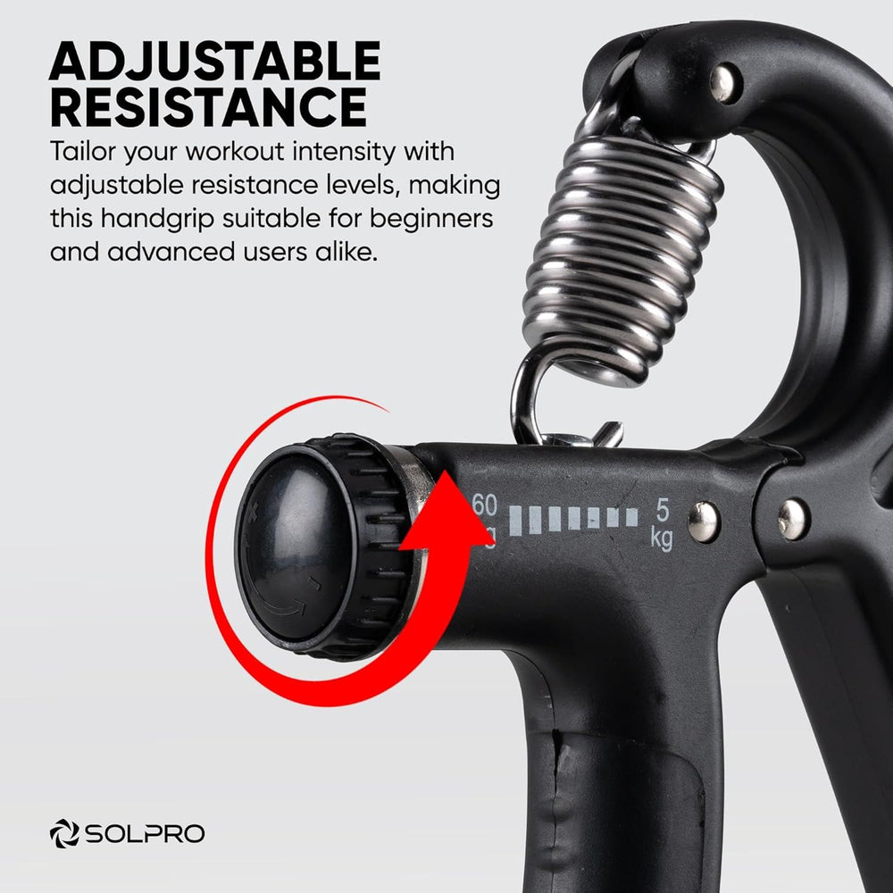 Solpro SHG-046 FirmFlex Adjustable Hand Grip Strengthener – 5-60kg Resistance, Ergonomic Grip, Forearm & Finger Strengthener with Mechanical Counter, Home Gym Rehab - Best Price online Prokicksports.com