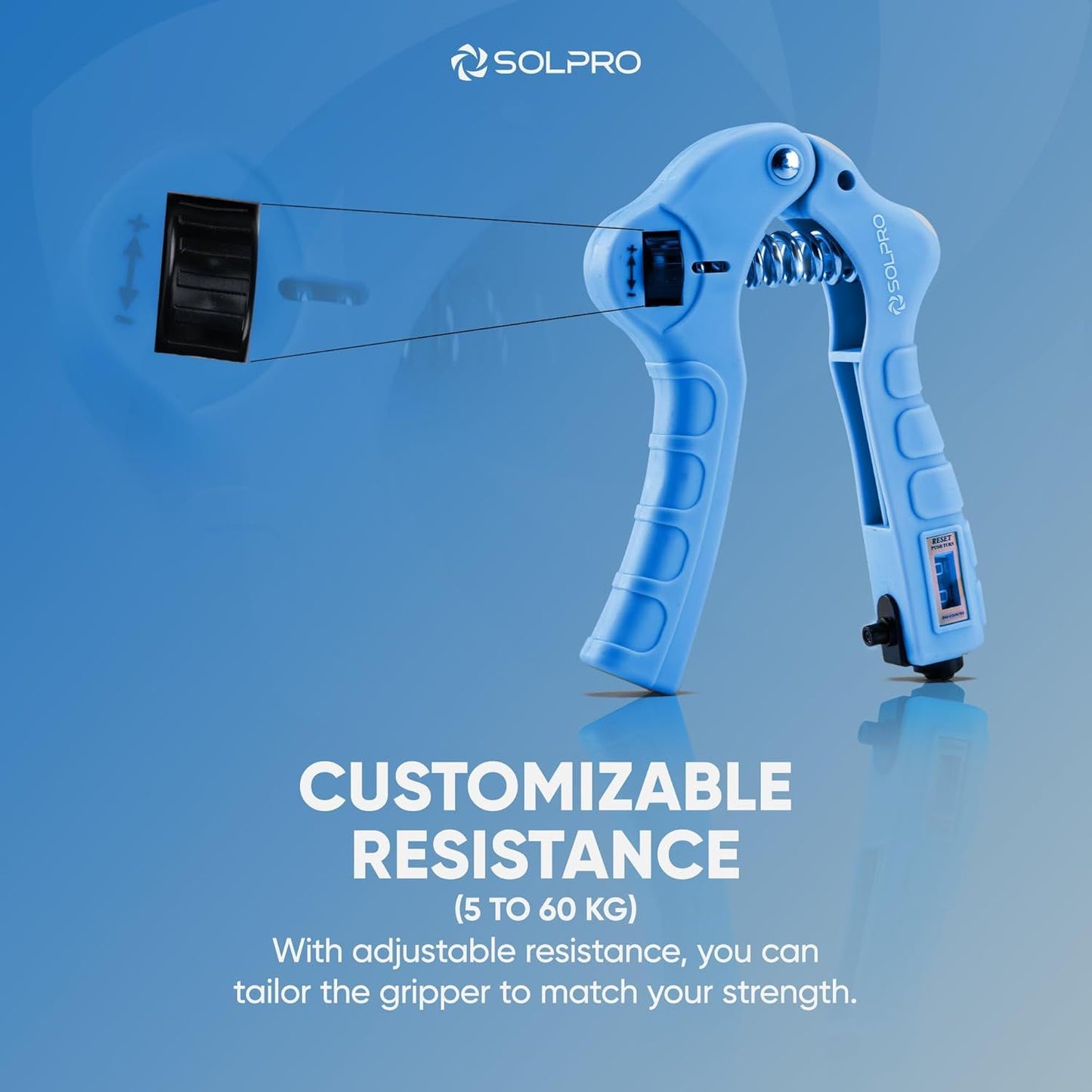 Solpro SHX-052 Grippax Adjustable Hand Grip Strengthener – 5-60kg Resistance, Mechanical Counter, Forearm, Wrist & Finger Exerciser for Men & Women, Home/Gym/Rehab Workouts - Best Price online Prokicksports.com