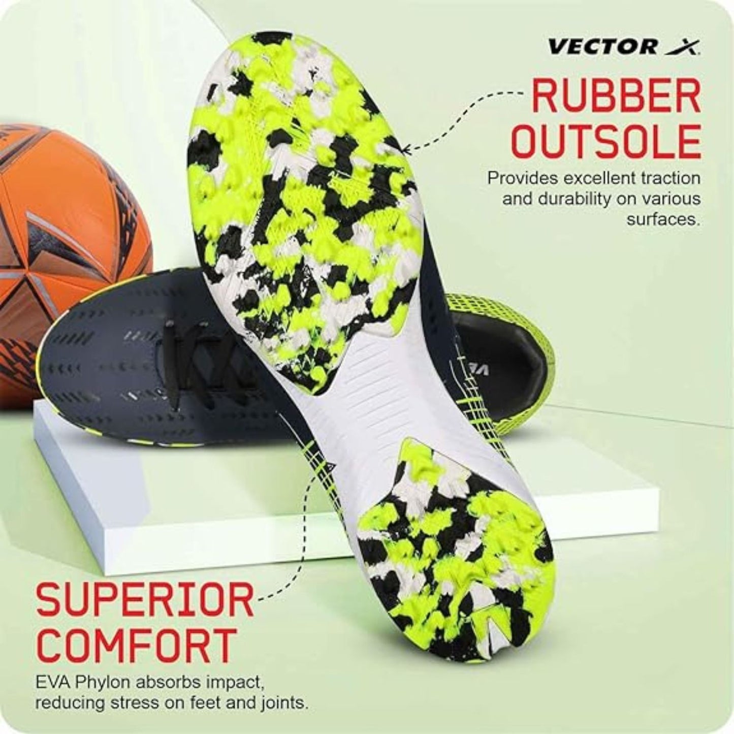 Vector X Royale+ Turf Football Shoes | Synthetic Leather Upper | Non-Marking Rubber Sole | Lightweight Cushioned Insole | - Best Price online Prokicksports.com