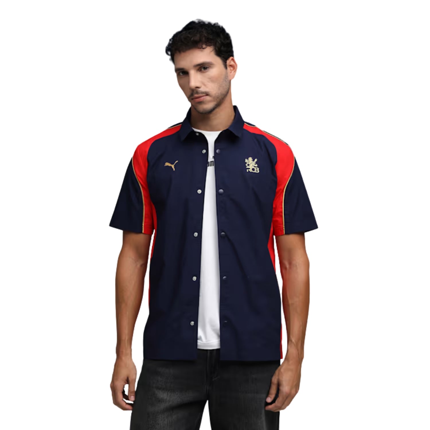 PUMA x RCB Woven Polo T-Shirt for Men | Premium Woven Fabric with Classic Collar, Button Placket & Official RCB Branding for Smart Casual Style - Best Price online Prokicksports.com