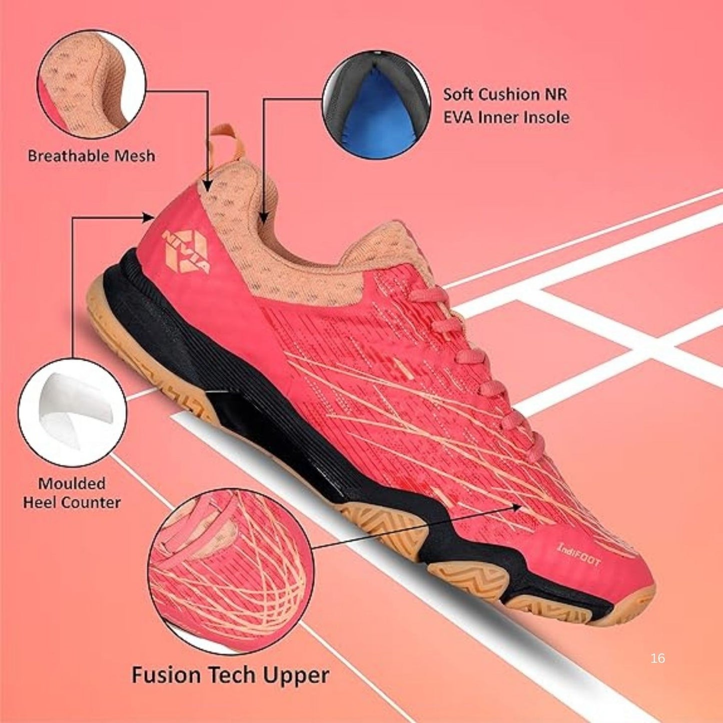 Nivia Power Strike 3.0 Badminton Shoes – Duofoam Cushioning, Fusion Technology, Asymmetrical Upper, Non-Marking Rubber Outsole | Lightweight | For Badminton, Volleyball, Squash,Fit For All Indoor Games - Best Price online Prokicksports.com