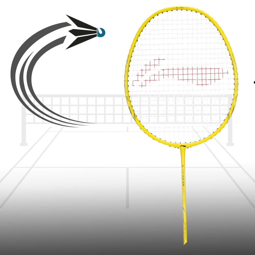 Li-Ning G-TEK 68 GX Strung Graphite Badminton Racquet with Full Cover, Lightweight High-Tension Racket for Power and Control – Yellow