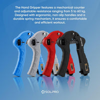 Solpro SHX-052 Grippax Adjustable Hand Grip Strengthener – 5-60kg Resistance, Mechanical Counter, Forearm, Wrist & Finger Exerciser for Men & Women, Home/Gym/Rehab Workouts - Best Price online Prokicksports.com