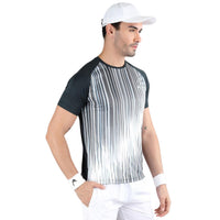 HEAD HCD‑383 Men’s Round‑Neck Sports T‑Shirt – Moisture‑Wicking Dot‑Knit Polyester with Digital Graphic Print (Charcoal/White) - Best Price online Prokicksports.com