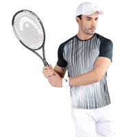 HEAD HCD‑383 Men’s Round‑Neck Sports T‑Shirt – Moisture‑Wicking Dot‑Knit Polyester with Digital Graphic Print (Charcoal/White) - Best Price online Prokicksports.com