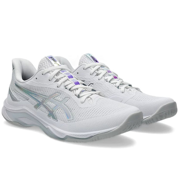 ASICS NETBURNER BALLISTIC FF 4 Unisex Badminton Shoes | Lightweight Stability with FLYTEFOAM Cushioning | White/Pure Silver