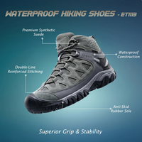Waterproof Mid Ankle Hiking Shoes with Suede Upper (ET1113) | Synthetic Suede, EVA Cushioned Midsole, Deep-Lug Anti-Skid Outsole, Reflective Tape, All Season