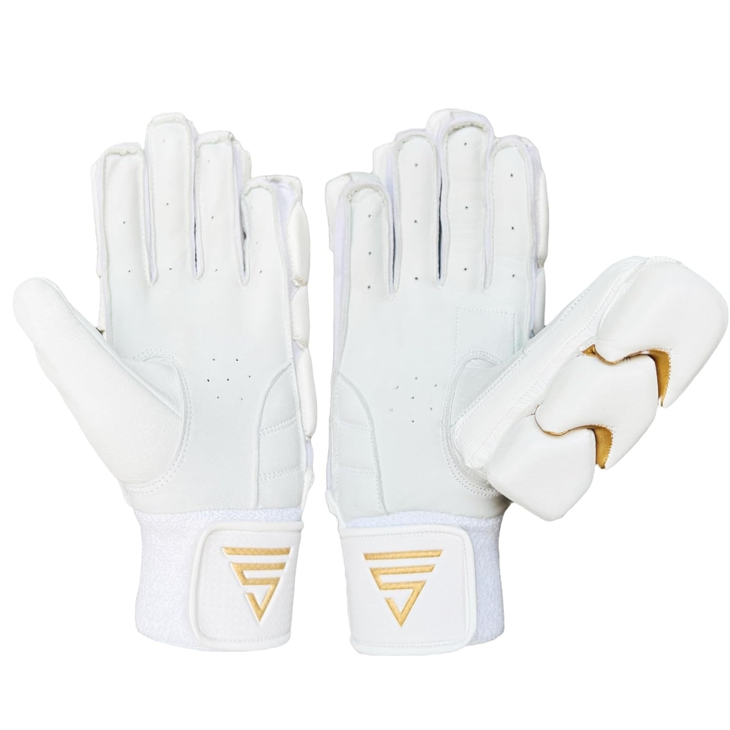Versant OG Right Hand Batting Gloves – Adult White/Gold (Cut Finger Shock Absorber Protection with Sheep Leather Palm) - Best Price online Prokicksports.com