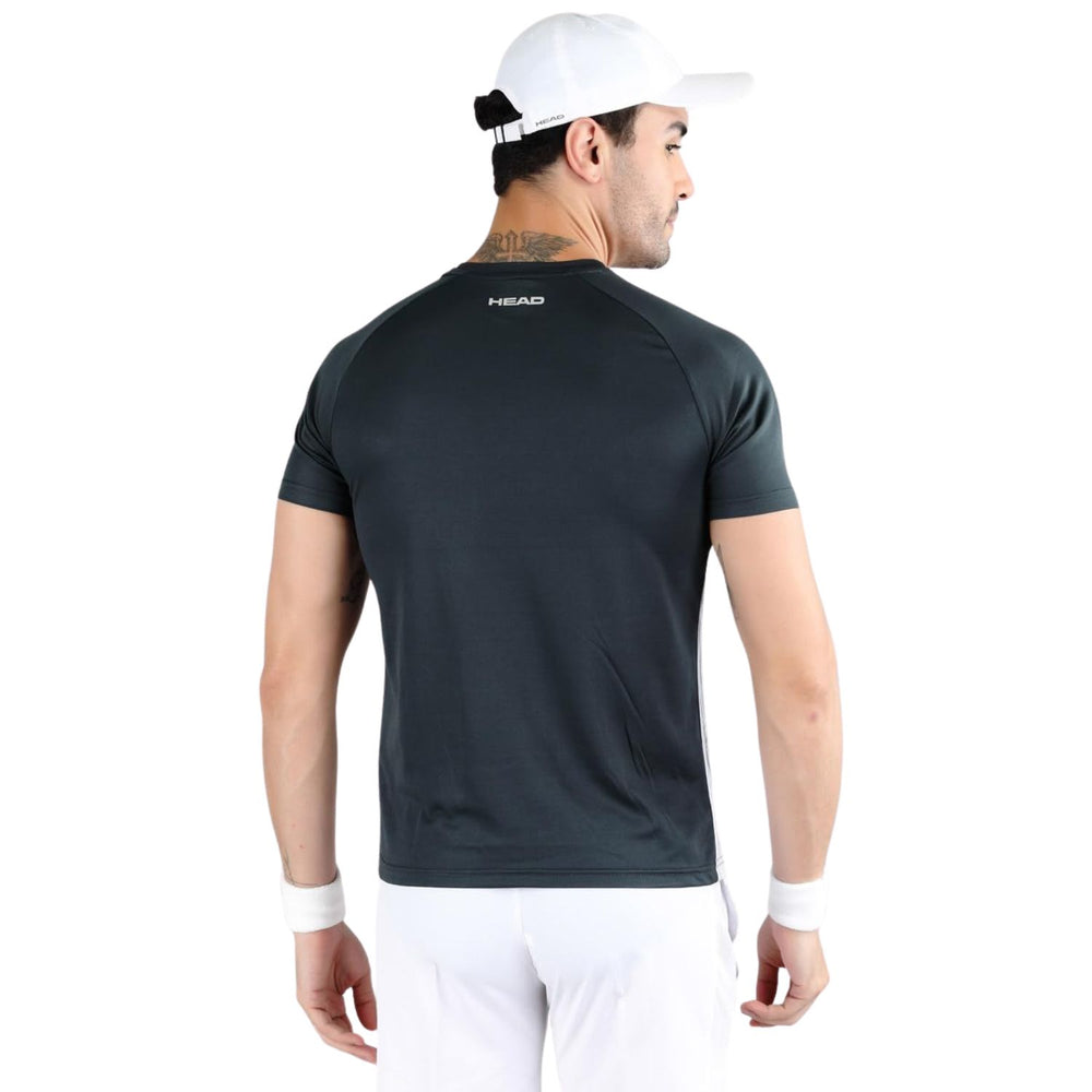 HEAD HCD‑383 Men’s Round‑Neck Sports T‑Shirt – Moisture‑Wicking Dot‑Knit Polyester with Digital Graphic Print (Charcoal/White) - Best Price online Prokicksports.com