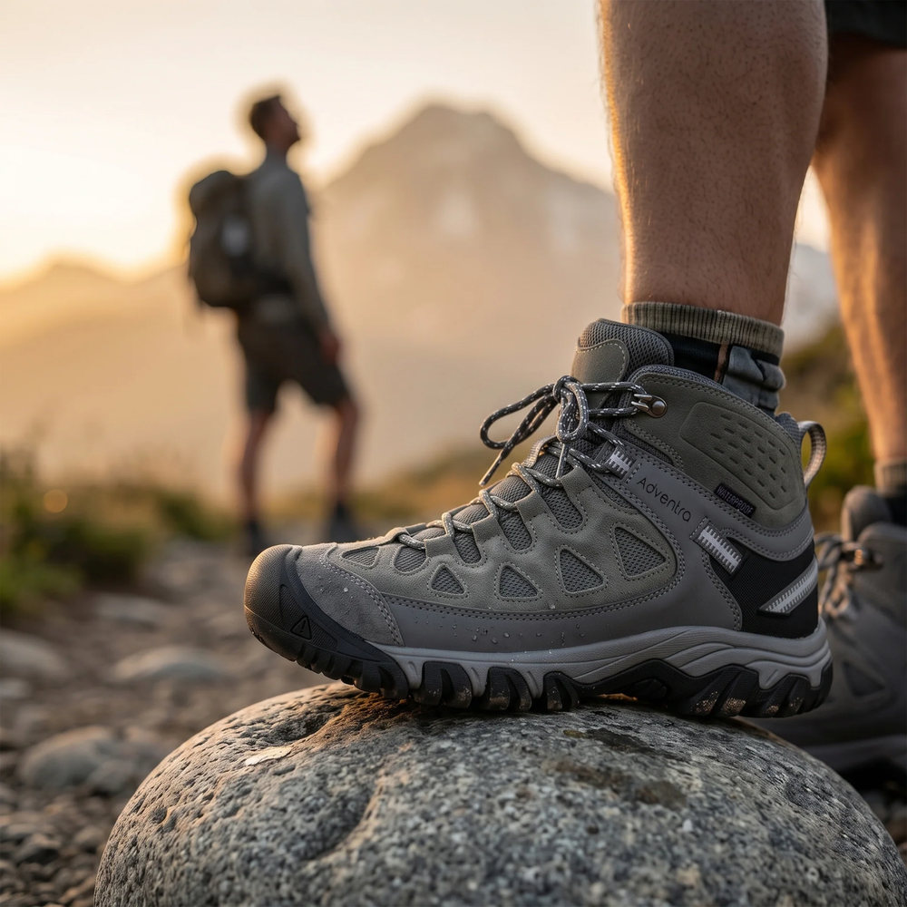 Waterproof Mid Ankle Hiking Shoes with Suede Upper (ET1113) | Synthetic Suede, EVA Cushioned Midsole, Deep-Lug Anti-Skid Outsole, Reflective Tape, All Season