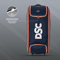 DSC Krunch Duffle Cricket Kit Bag with Wheels | Large Cricket Equipment Bag | Holds 4 Bats, Ventilated Shoe Pocket | Navy/Orange - Best Price online Prokicksports.com