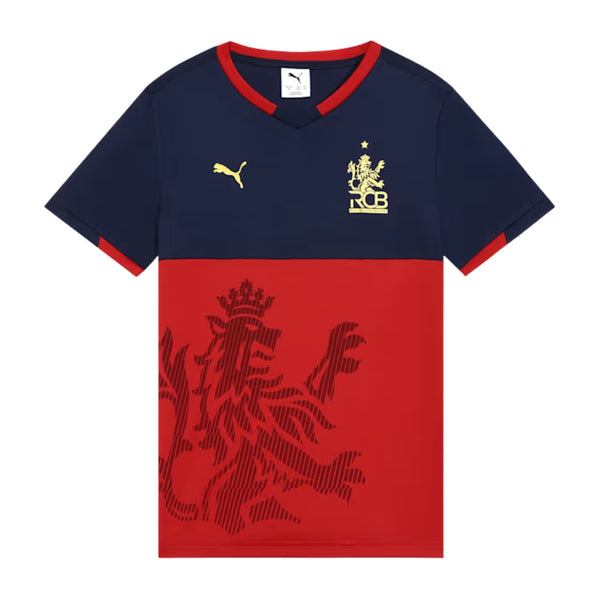 PUMA RCB Takedown Tee 2026 V-Neck T-Shirt for Men | Lightweight Polyester Fabric with dryCELL Technology & Official RCB Branding for Fan Wear