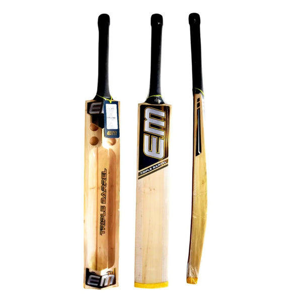 EM Triple Barrel Kashmir Willow Tennis Cricket Bat – SH (Short Handle), Power Hitting Bat for Tennis Ball Cricket