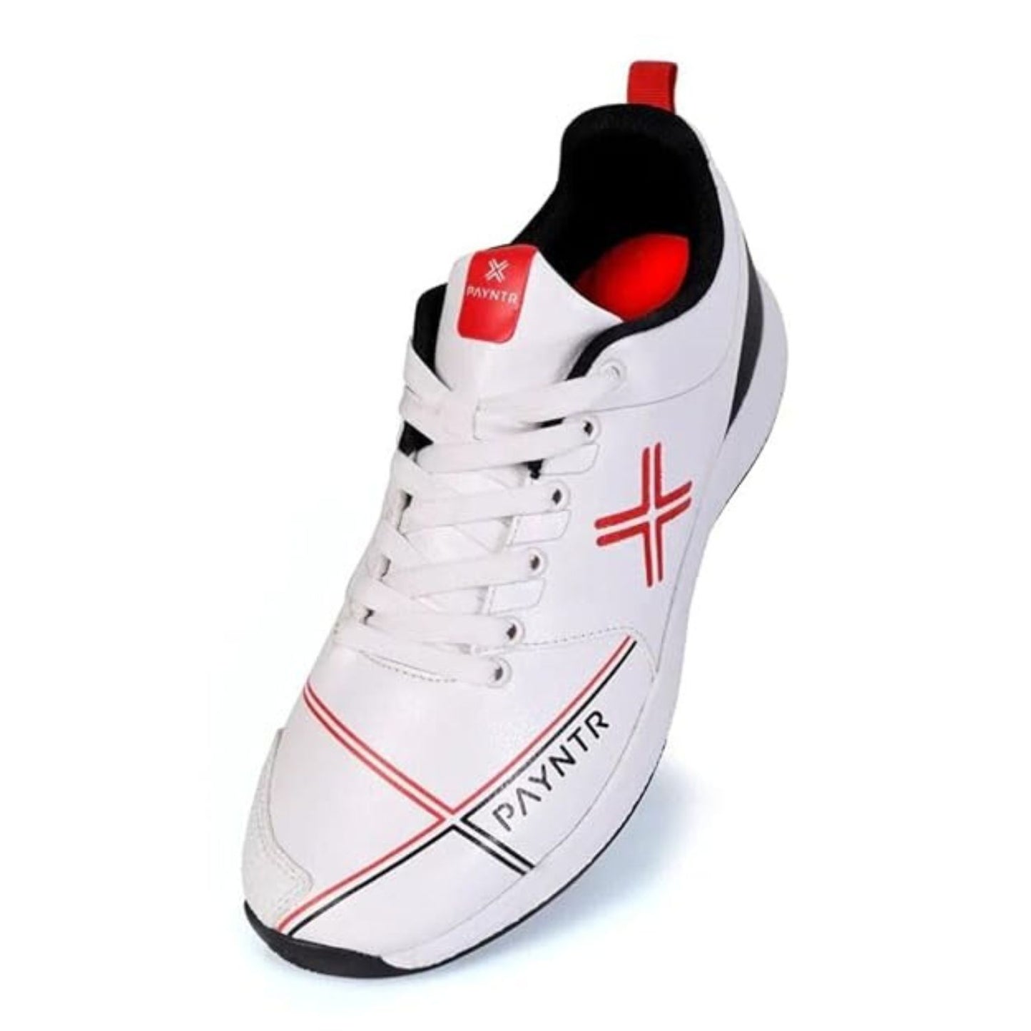Payntr X Batting Metal Spike Cricket Shoes – White | PU Upper, 7/4 Metal Spike Plate, EVA Midsole, Reinforced Toe, Honeycomb Insole | Lightweight Comfort for Batters & All-Rounders