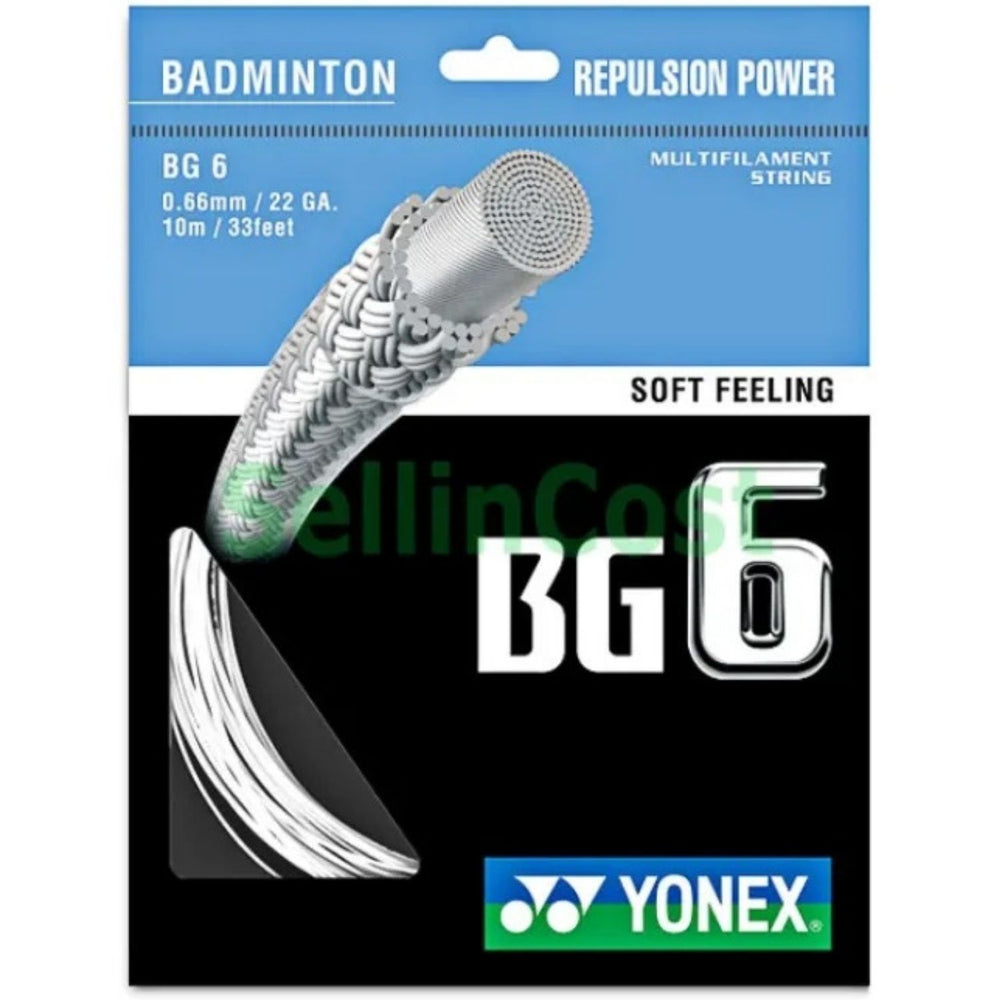 Yonex BG 6 Badminton String – 0.66 mm / 22 Gauge, 10 m (33 ft) Nylon Multifilament Racket String for Power & Durability