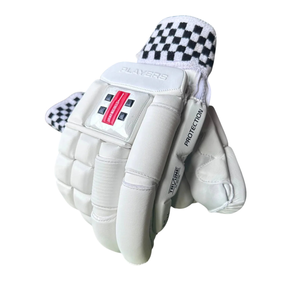 Gray Nicolls GN 9.5 Player Edition Right Hand Batting Gloves – Adult (White) | Elite Protection with Fibre Shield & Premium Leather Palm