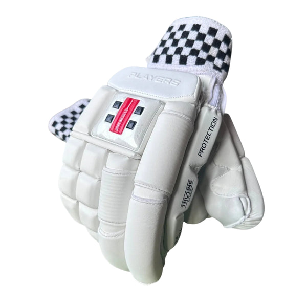 Gray Nicolls GN 9.5 Player Edition Right Hand Batting Gloves – Adult (White) | Elite Protection with Fibre Shield & Premium Leather Palm