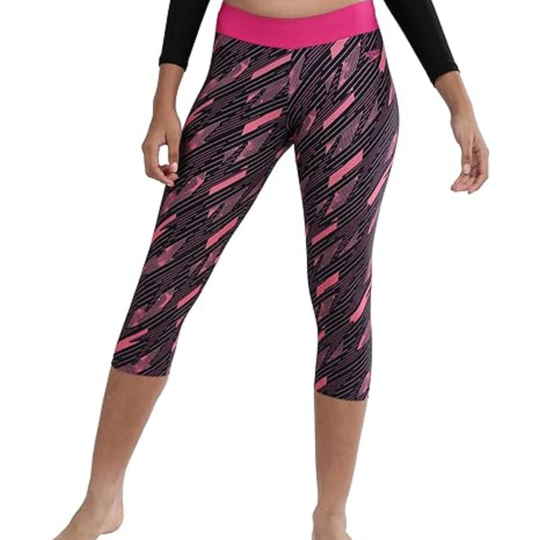 Speedo JF HypbmAOP Swim Capri – True Navy/Electric Pink/Fandango Pink | Chlorine-Resistant Capri with Stretch Fit & Sun Protection