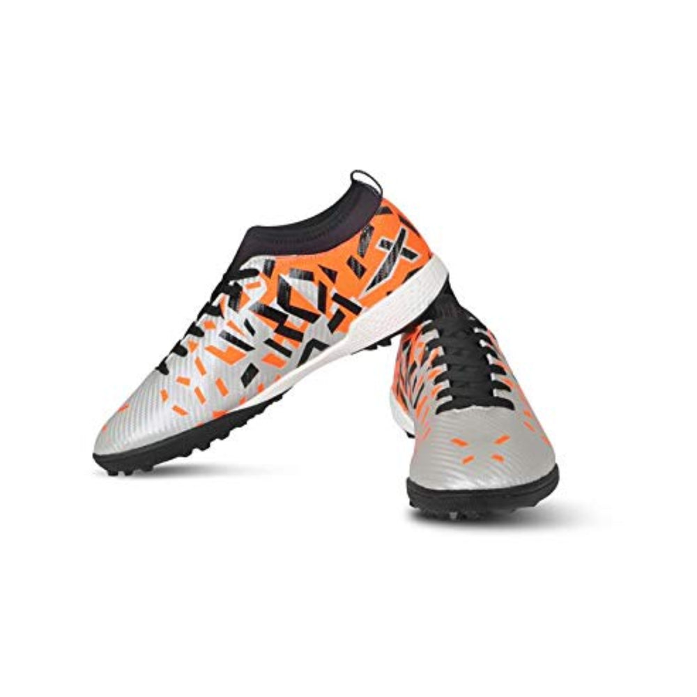 Vector X Flame Indoor Football Shoes – Lightweight Futsal Shoes with Non-Marking Rubber Sole, Superior Grip & Comfort for Indoor Court Play, Silver/Orange