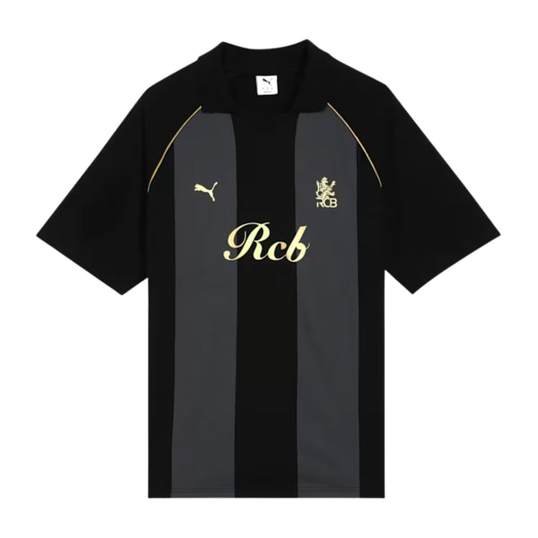 PUMA x RCB Striper Polo II Polo T-Shirt for Men | Classic Collar with Button Placket, Knitted Fabric & Official RCB Branding