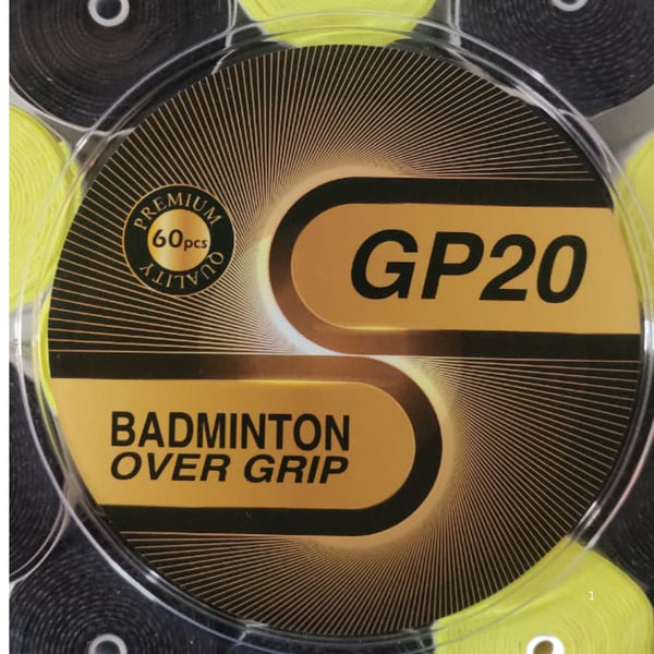 GP 20 Badminton Racquet Overgrip Bulk Pack – Assorted Colors, 60 Pieces (Tacky PU, Sweat‑Absorbent)