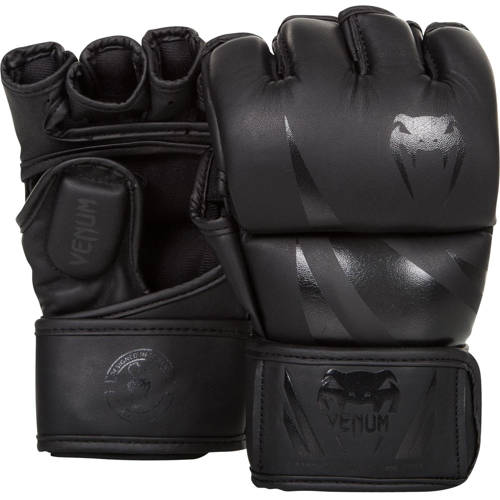 VENUM Challenger 4 oz MMA Gloves – PU Leather Training & Fighting Gloves with Velcro Strap, Small, Blac