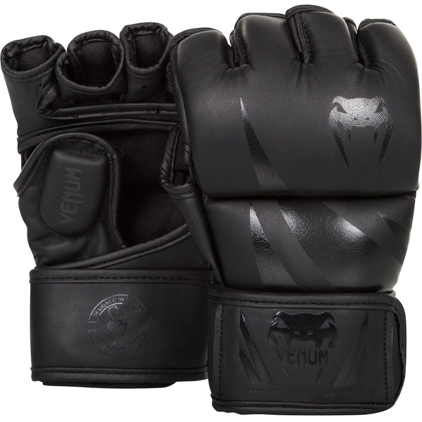 VENUM Challenger 4 oz MMA Gloves – PU Leather Training & Fighting Gloves with Velcro Strap, Small, Blac