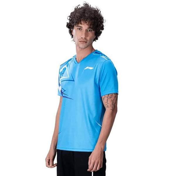 Li-Ning ATSUA51 Men’s V-Neck Badminton T-Shirt – Lightweight Polyester, Quick-Dry, Breathable Aura Sports Tee