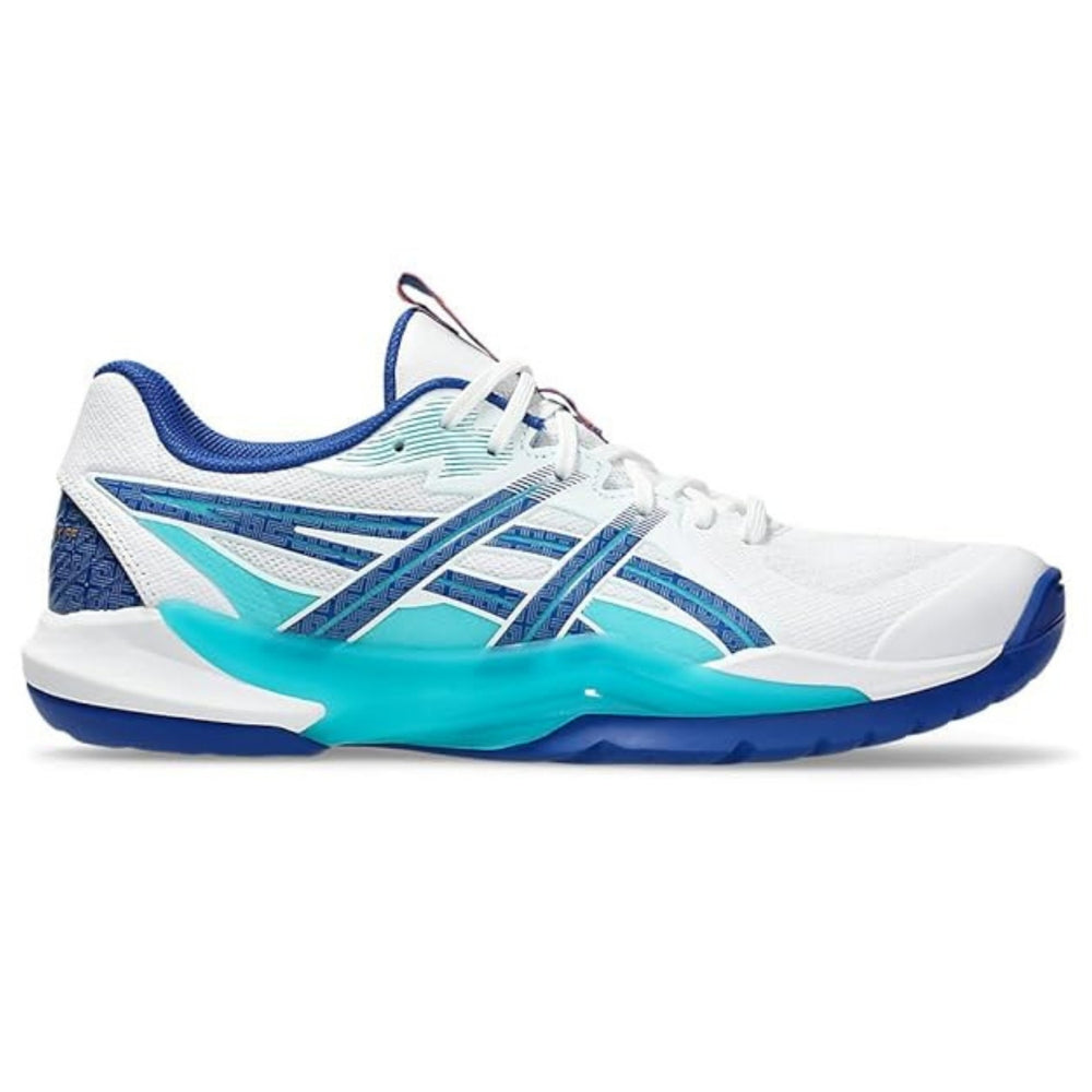 ASICS Powerbreak FF Men Indoor Court Shoes | FlyteFoam Cushioning & Maximum Stability for Badminton | White/ASICS Blue