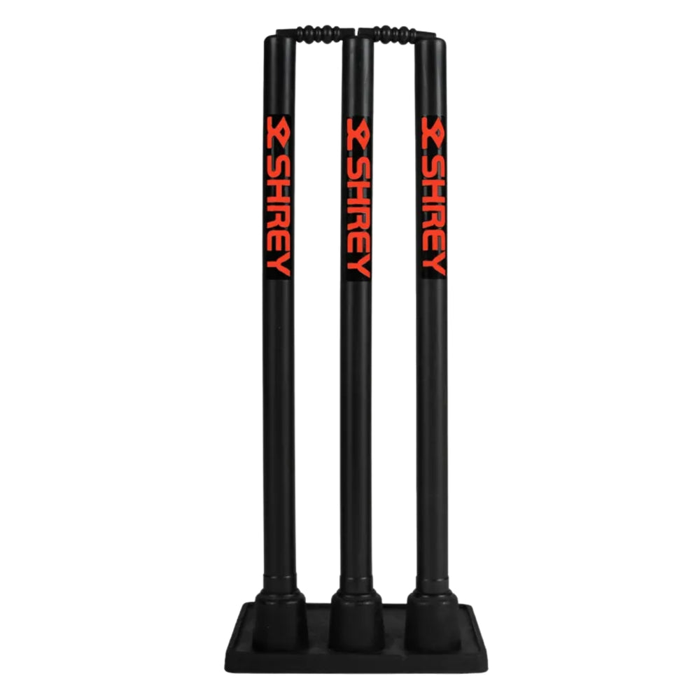 Shrey Rubber Base Cricket Stump Set (Pack of 3 Stumps, 1 Base & 2 Balls) | Portable Training Set with Stable Rubber Base