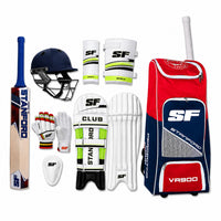 SF Kashmir Willow Cricket Kit with Helmet | Full Cricket Set with Bat, Pads, Gloves, Guard & Helmet | Beginner & Intermediate Players - Best Price online Prokicksports.com