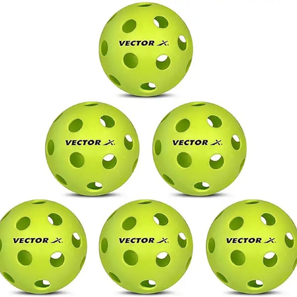 Vector X One Piece Construction Pickleballs | Seamless Durability | Outdoor/Indoor Use | Assorted Colors | Pack of 6