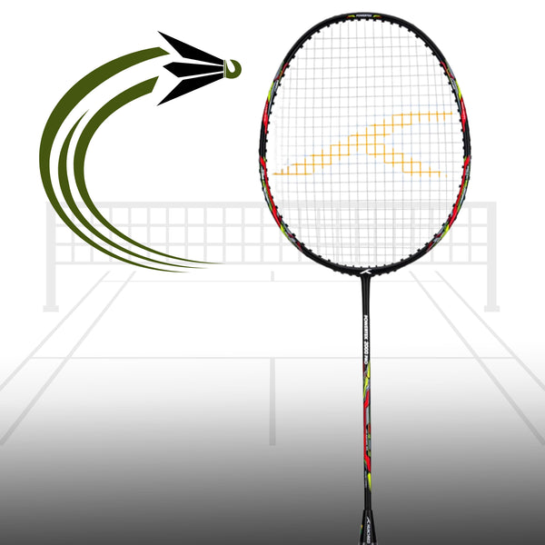 HUNDRED Powertek 2000 Pro Strung Badminton Racquet – Black | Head-Heavy Power Racquet with Carbon Graphite Shaft & Curve² Frame