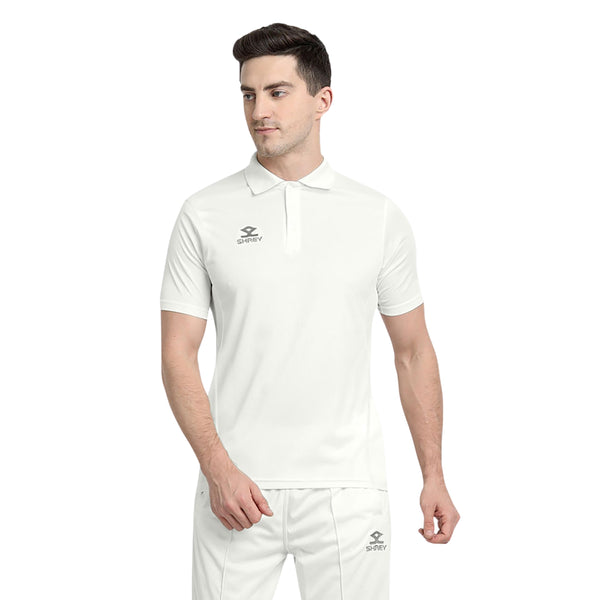 Shrey Match 2.0 Junior Cricket T-Shirt Off-White – Lightweight, Breathable Short Sleeves Sportswear for Kids in Practice, Matches & School Training
