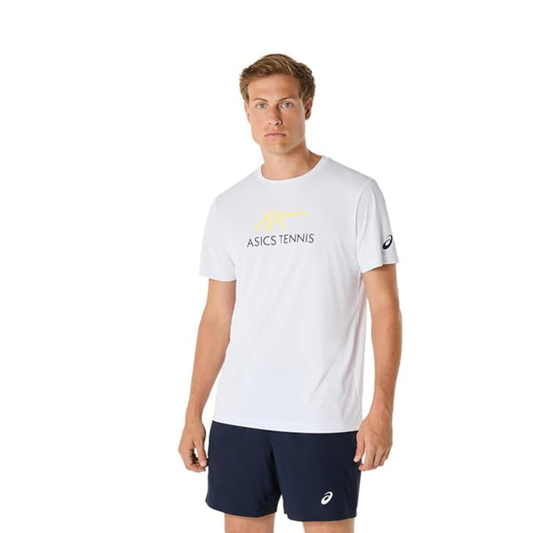 ASICS Men Court Graphic Tee Roundneck T-Shirt for Men – Brilliant White/Huddle Yellow | Breathable Sports Graphic Tee