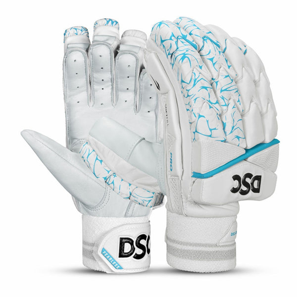 DSC Pro Right Hand Batting Gloves – Men’s (White/Sky Blue) | Professional Grip with Leather Palm & Multi-Flex Protection