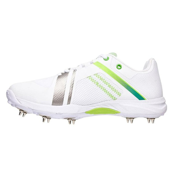 Kookaburra Pro 2.0 Spike Cricket Shoes | 10 Replaceable Metal Spikes | Breathable Mesh Upper | Lightweight EVA Midsole | White/Lime