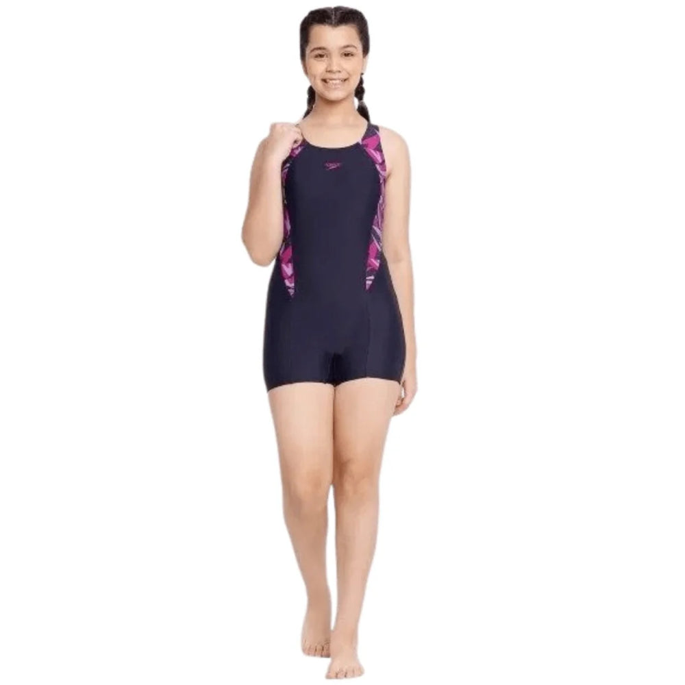 Speedo JF Hyp Boom Sp MSBK Legsuit, True Navy/Berry/Miami | Girls Full-Length Swimsuit with Chlorine Resistance & Stretch Fit