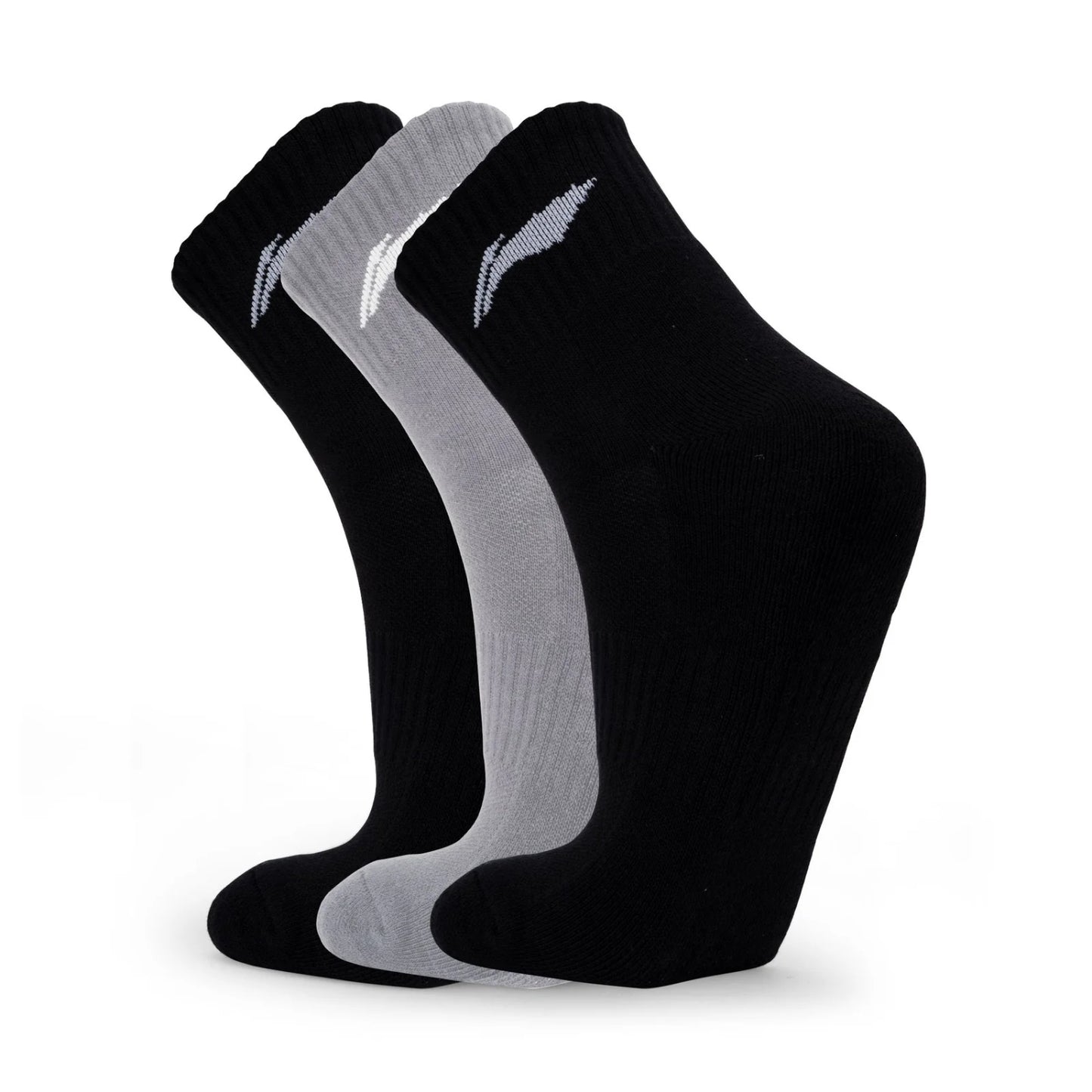 Li-Ning AWLS179-T Cotton Men’s Quarter Socks (Pack of 3) | Cushioned Sports Socks with Arch Support & Breathable Comfort - Best Price online Prokicksports.com
