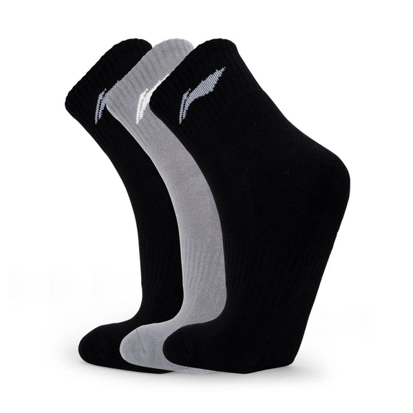 Li-Ning AWLS179-T Cotton Men’s Quarter Socks (Pack of 3) | Cushioned Sports Socks with Arch Support & Breathable Comfort