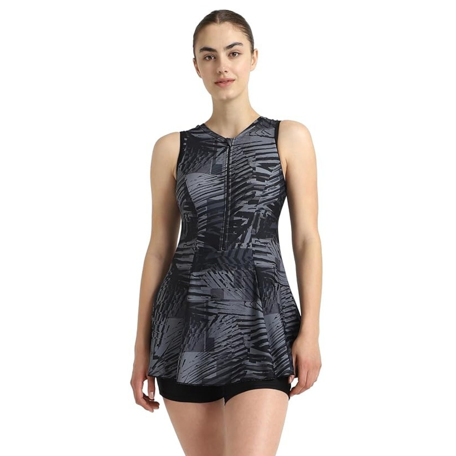 Speedo Women Endurance10 Hyperboom Printed Racerback Swimdress With Boyleg – Black & Oxid Grey - Best Price online Prokicksports.com
