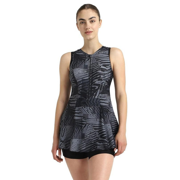 Speedo Women Endurance10 Hyperboom Printed Racerback Swimdress With Boyleg – Black & Oxid Grey