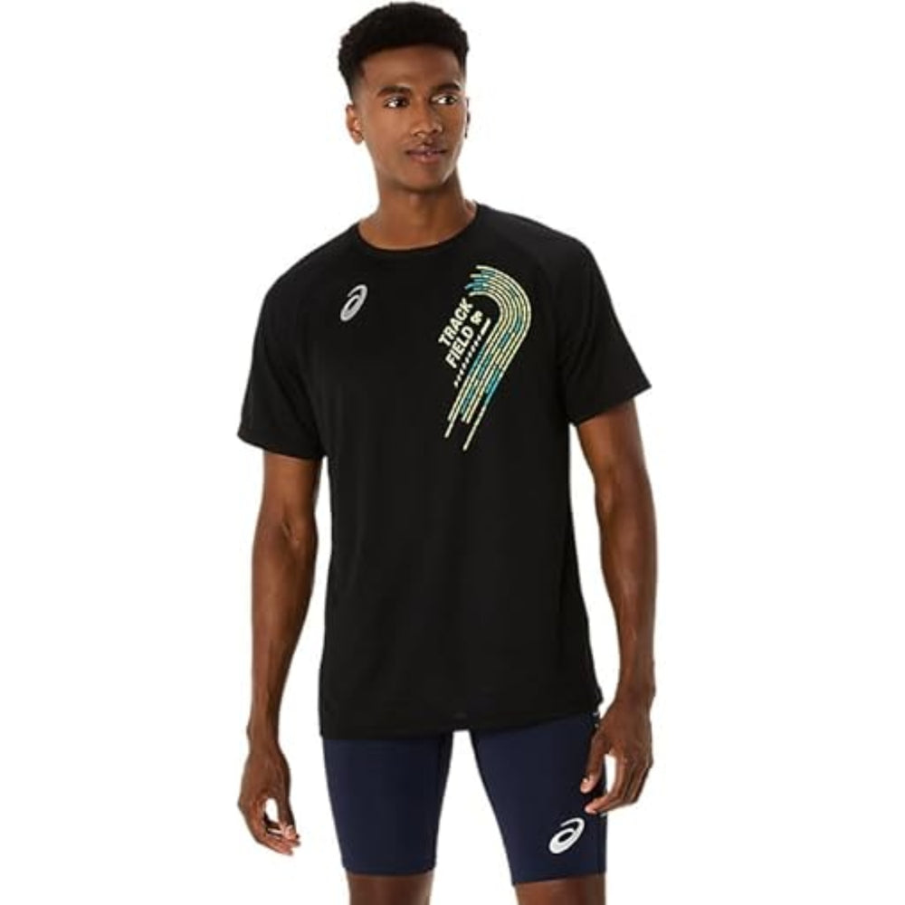 ASICS Track Graphic Short Sleeve Top & Armsleeves for Men | Breathable Training Tee with Arm Support - Best Price online Prokicksports.com