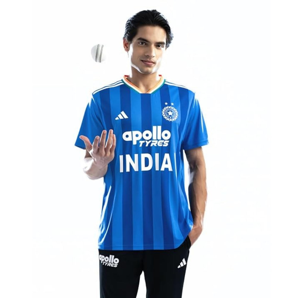 Adidas Indian Cricket Fan Jersey V-Neck T-Shirt | Breathable Sports Fanwear Tee | Official Team Style – Bright Royal Blue
