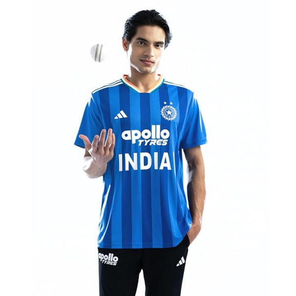 Adidas Indian Cricket Fan Jersey V-Neck T-Shirt | Breathable Sports Fanwear Tee | Official Team Style – Bright Royal Blue