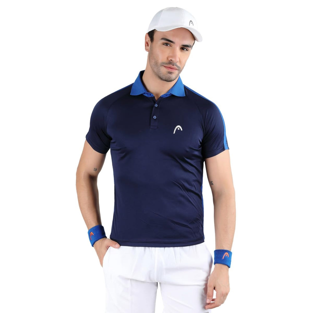 HEAD HCD 378 Polo Men's Collar Neck T-Shirt - 100% Polyester, Navy/Royal Blue | Lightweight Sports Polo with Breathable Quick-Dry Fabric